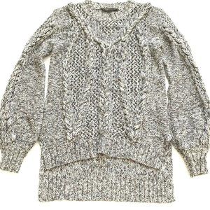 BCBGMaxazria Women's Sweater Size XXS Multi Blue Gray Crochet Knit Sweater Top